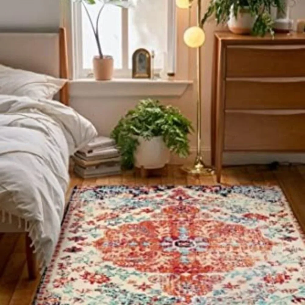 Area Rug 4 x 6 Vintage Faux Wool Indoor Throw Mat Non-Slip Washable Carpet
